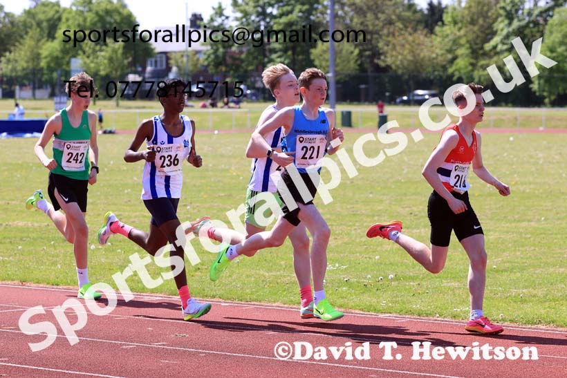 Boys Under-15s 1500 metres, 2024 North Eastern Track and Field Champs., Middlesbrough.  Photo: David T. Hewitson/Sports for All Pics